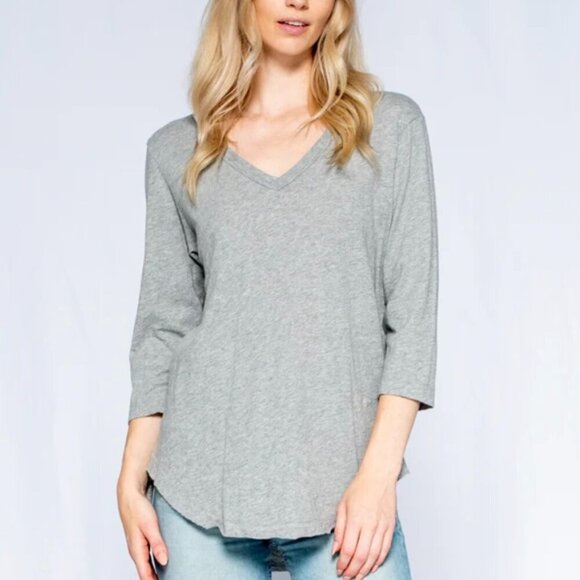 Wilt Tops - Wilt 3/4 Sleeve V-Neck Shirttail Tee w/Raw Hem Top